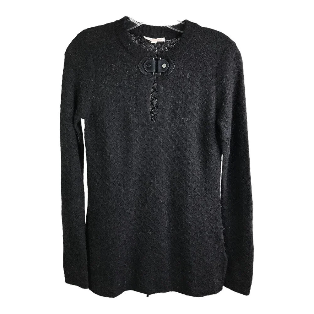 Tory Burch Sweater XS Black Wool Alpaca Leather Toggle Quiet Luxury Luxe‎ Knit